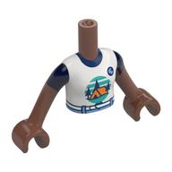 Minidoll Torso Girl with Orange Tent, Dark Blue Trees, Dark Turquoise Sky, Ground print, Medium Brown Arms and Hands Medium Brown
