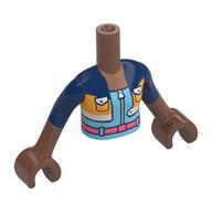 Minidoll Torso Girl with Dark Blue/Bright Light Orange Jacket, Bright Light Blue Dress, Coral Belt, Zipper print, Medium Brown Arms and Hands Medium Brown