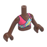 Minidoll Torso Girl with Coral, Medium Blue, Bright Light Yellow Top print, Medium Brown Arms and Hands Medium Brown