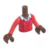 Minidoll Torso Girl with Coral Sweater, White Collar, White Shirt print, Coral Arms, Medium Brown Hands Medium Brown