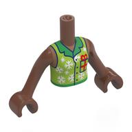 Minidoll Torso Girl with Lime Shirt, Green Collar, Snowflakes, Present print, Medium Brown Arms and Hands Medium Brown
