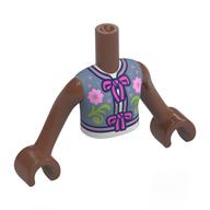 Minidoll Torso Girl with Sand Blue Top, Dark Pink Bows/Laces, Bright Pink/Lime Flowers print, Medium Brown Arms and Hands Medium Brown