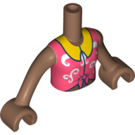 Minidoll Torso Girl, Coral Shirt, Bright Orange Collar, Dark Purple Trim print, Medium Brown Arms and Hands Medium Brown