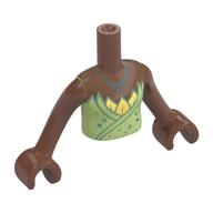 Minidoll Torso Girl with Yellowish Dress, Yellow Leaves, Medium Blue Necklace print, Medium Brown Arms and Hands Medium Brown