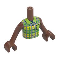 Minidoll Torso Girl with Dark Bluish Gray/Lime/Yellow Checkers Shirt, Dark Blue Trim print, Medium Brown Arms and Hands Medium Brown