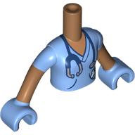 Minidoll Torso Girl with Medium Blue Scrubs, Stethoscope, Bone, Dark Tan Arms, Medium Blue Hands Medium Nougat
