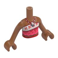 Minidoll Torso Girl with White/Coral Dress, Red Decorations, Dark Red Necklaces, Shell Pendant print, Sienna Brown Arms and Hands Sienna Brown