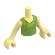 Minidoll Torso Girl with Lime Dress, Metal Blue Trim, Stars print, Bright Light Yellow Arms and Hands Leuchtendes Hellgelb