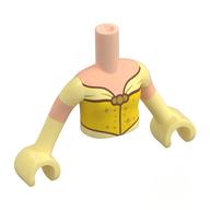 Minidoll Torso Girl with Yellow/Bright Light Yellow Dress, Gold Decorations print, Light Nougat Arms, Bright Light Yellow Hands Hellnougat