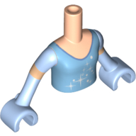 Minidoll Torso Girl with Medium Blue Cinderella Star Burst Dress Print, Bright Light Blue Arms and Hands Light Nougat