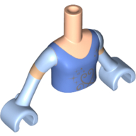 Minidoll Torso Girl with Medium Blue Princess Dress Print, Bright Light Blue Arms and Hands Light Nougat