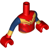 Minidoll Torso Girl with Armor with Gold Stripes and Belt, Dark Blue Arms with Gold Cuffs Print, Red Hands (Wonder Woman) Rot
