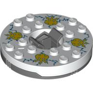 Turntable 6 × 6 Round Dark Bluish Gray Base with White Top with Yellow Faces on Blue Print (Ninjago Spinner) White