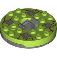 Turntable 6 × 6 Round Dark Bluish Gray Base with Lime Top with Gray Faces on Brown Print (Ninjago Spinner) Limette