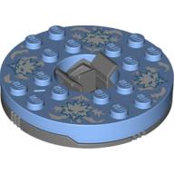 Turntable 6 × 6 Round Dark Bluish Gray Base with Medium Blue Top and White Faces on White Print (Ninjago Spinner) Medium Blue