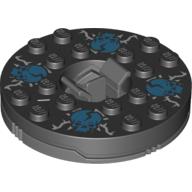Turntable 6 × 6 Round Dark Bluish Gray Base with Black Top with Blue Skulls on White Print (Ninjago Spinner) Black