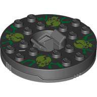 Turntable 6 × 6 Round Dark Bluish Gray Base with Black Top with Lime Skulls on Green Print (Ninjago Spinner) Black