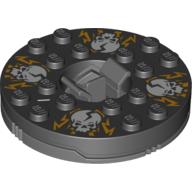 Turntable 6 × 6 Round Dark Bluish Gray Base with Black Top with White Skulls on Orange Print (Ninjago Spinner) Schwarz