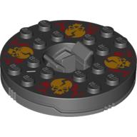 Turntable 6 × 6 Round Dark Bluish Gray Base with Black Top with Orange Skulls on Red Print (Ninjago Spinner) Black