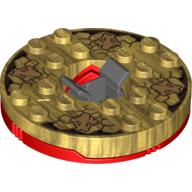 Turntable 6 × 6 Round Red Base with Pearl Gold Top with Gold Faces on Black Print (Ninjago Spinner) Perlgold