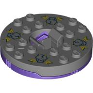 Turntable 6 × 6 Round Dark Bluish Gray Base with Flat Silver Top with Light Green Skulls on Yellow Print (Ninjago Spinner) Mattsilber