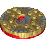 Turntable 6 × 6 Round Red Base with Pearl Gold Top with Gold Faces on White and Blue Print (Ninjago Spinner) Perlgold