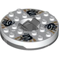 Turntable 6 × 6 Round Dark Bluish Gray Base with White Top with Black Dragons on Gold Print (Ninjago Spinner) Weiß