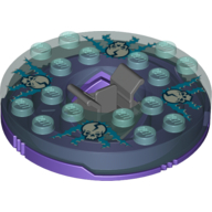 Turntable 6 × 6 Round Dark Purple Base with Trans-Light Blue Top and Glow in the Dark Opaque Skulls on Light Blue Print (Ninjago Spinner) Trans-Light Blue