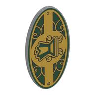 Shield Ovoid with Grip with Sign, Dark Green Background, Gold Decorations, Chair print Hellblaugrau