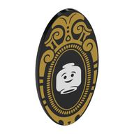 Shield Ovoid with Grip with Magic Mirror, Gold Border, White Minifig Head print Black