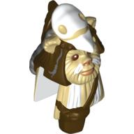 Minifig Head Special, Ewok with White Skull Hat and Dark Brown Pouch Print (Logray) Tan