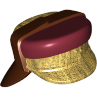 Hat with Neck Protector, Dark Red Top and Gold Flap Print Reddish Brown