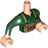 Minidoll Torso Man with Dark Green Shirt, Dark Tan Overall print, Light Nougat Hands Hellnougat