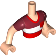 Minidoll Torso Man with Dark Red and White Striped V-Neck Shirt Print, Light Nougat Arms and Hands Light Nougat