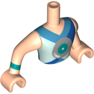 Minidoll Torso Man with Dark Turquoise/Silver Circles, Dark Azure/Light Aqua/Blue Shapes, Dark Turquoise Arm Band Hellnougat