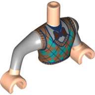 Minidoll Torso Man with Dark Orange/Dark Turquoise Plaid Shirt, Dark Red Bow Tie, Dark Bluish Grey Arms print, Light Nougat Hands Light Nougat