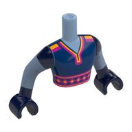 Minidoll Torso Man with Dark Blue Top, Magenta/Bright Light Orange Trim Print, Dark Blue Hands with Sand Blue Forearms Print Sandblau