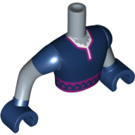 Minidoll Torso Man with Dark Blue Top with Purple Sash Print, Dark Blue Arms and Hands with Sand Blue Forearms Print Sandblau