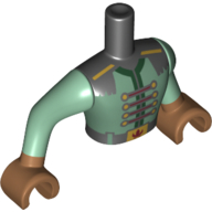 Minidoll Torso Man with Sand Green Uniform, Black Belt, Dark Red Straps, Dark Green Trim, Gold Trim, Medium Nougat Hands Schwarz