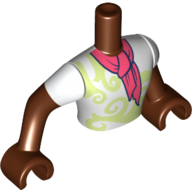 Minidoll Torso Man with White Shirt, Yellowish Green Decorations, Coral Scarf, Reddish Brown Arms and Hands Rotbraun