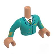Minidoll Torso Man with Nougat Arms and Hands with Dark Turquoise Uniform, Gold Decorations, White Shirt, Lime Tie print Nougat
