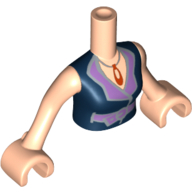Minidoll Torso Woman with Dark Blue Blouse Top with Open Collar and Necklace Print, Light Nougat Arms and Hands Hellnougat