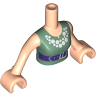 Minidoll Torso Woman with Sand Green Vest Top with White Necklace and Dark Purple Belt Print, Light Nougat Arms and Hands Hellnougat