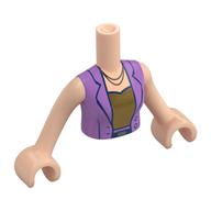 Minidoll Torso Woman with Lavender Jacket, Dark Blue Trim, Necklace, Gold Shirt print, Light Nougat Arms and Hands Hellnougat