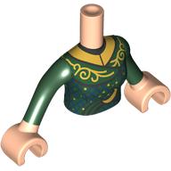 Minidoll Torso with Dress, Dark Blue Plaid, Gold Decorations, Collar, Moon print, Dark Green Arms, Light Nougat Hands Hellnougat