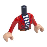 Minidoll Torso Woman with Red Jacket, Dark Blue/White Striped Shirt, Dark Orange Belt print, Light Nougat Arms and Hands Dunkelblau