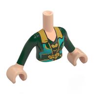 Minidoll Torso Woman with Light Nougat Arms and Hands with Dark Green Dress, Gold Collar, Dark Turquoise Decorations print Hellnougat