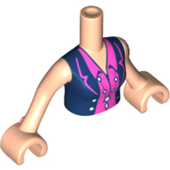 Minidoll Torso Woman with Dark Pink Shirt with Collar and White Necklace Print, Light Nougat Arms and Hands Light Nougat