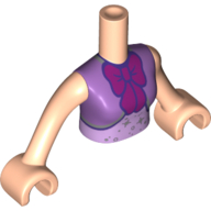 Minidoll Torso Woman with Lavender Dress, Magenta Bow, Dark Blue Trim Print, Light Nougat Arms with Hands Light Nougat