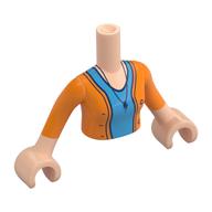 Minidoll Torso Woman with Orange Jacket, Dark Blue Necklace, Dark Azure Shirt print, Light Nougat Arms and Hands Light Nougat